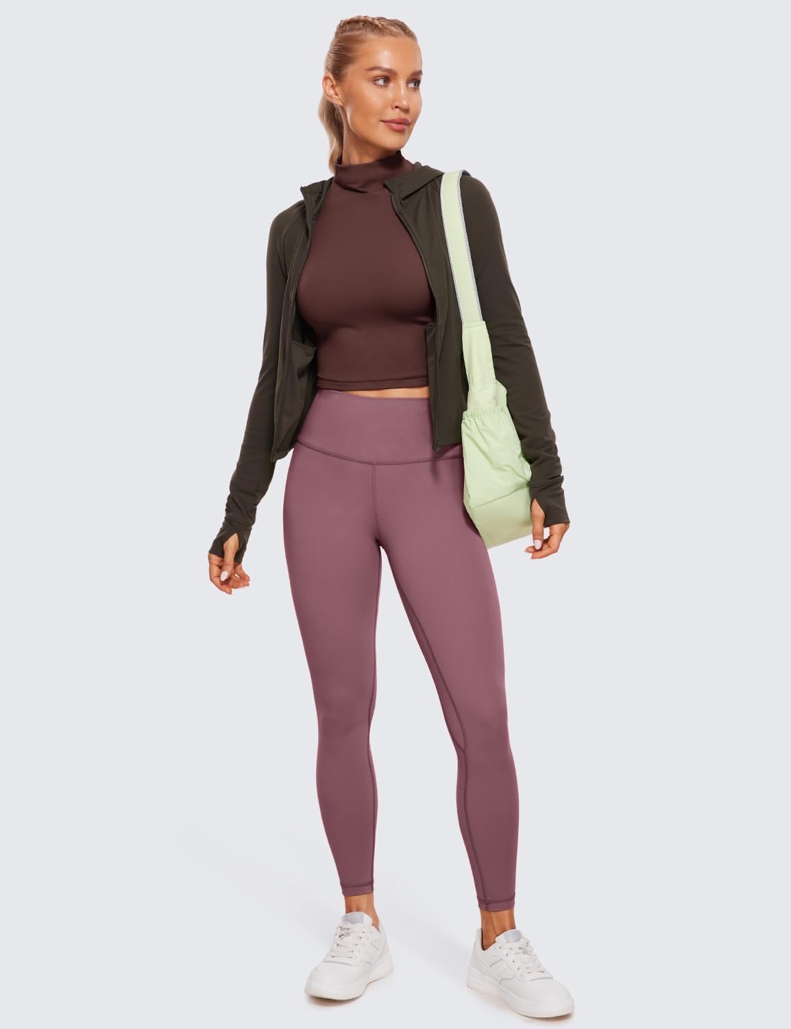 image:imageCRZ YOGA Butterluxe Mock Neck Long Sleeve Shirts for Women Workout Casual Tops Turtleneck Crop Slim Fall Base LayerTaupe