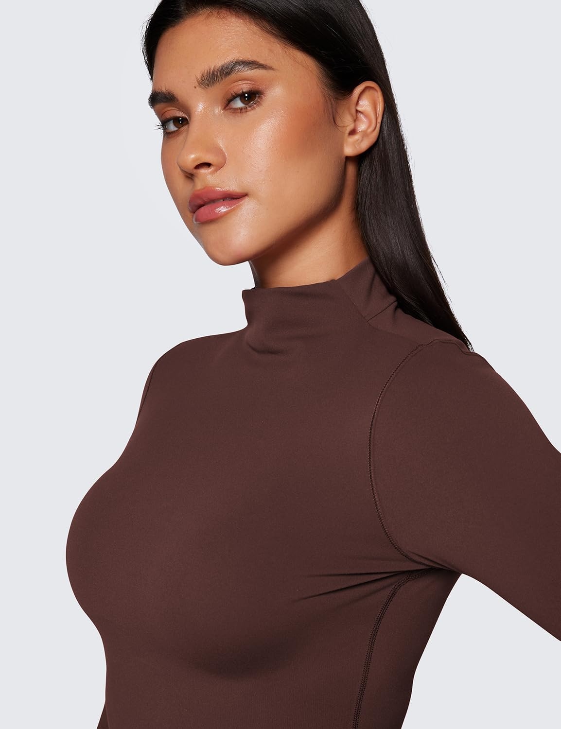 image:imageCRZ YOGA Butterluxe Mock Neck Long Sleeve Shirts for Women Workout Casual Tops Turtleneck Crop Slim Fall Base LayerTaupe