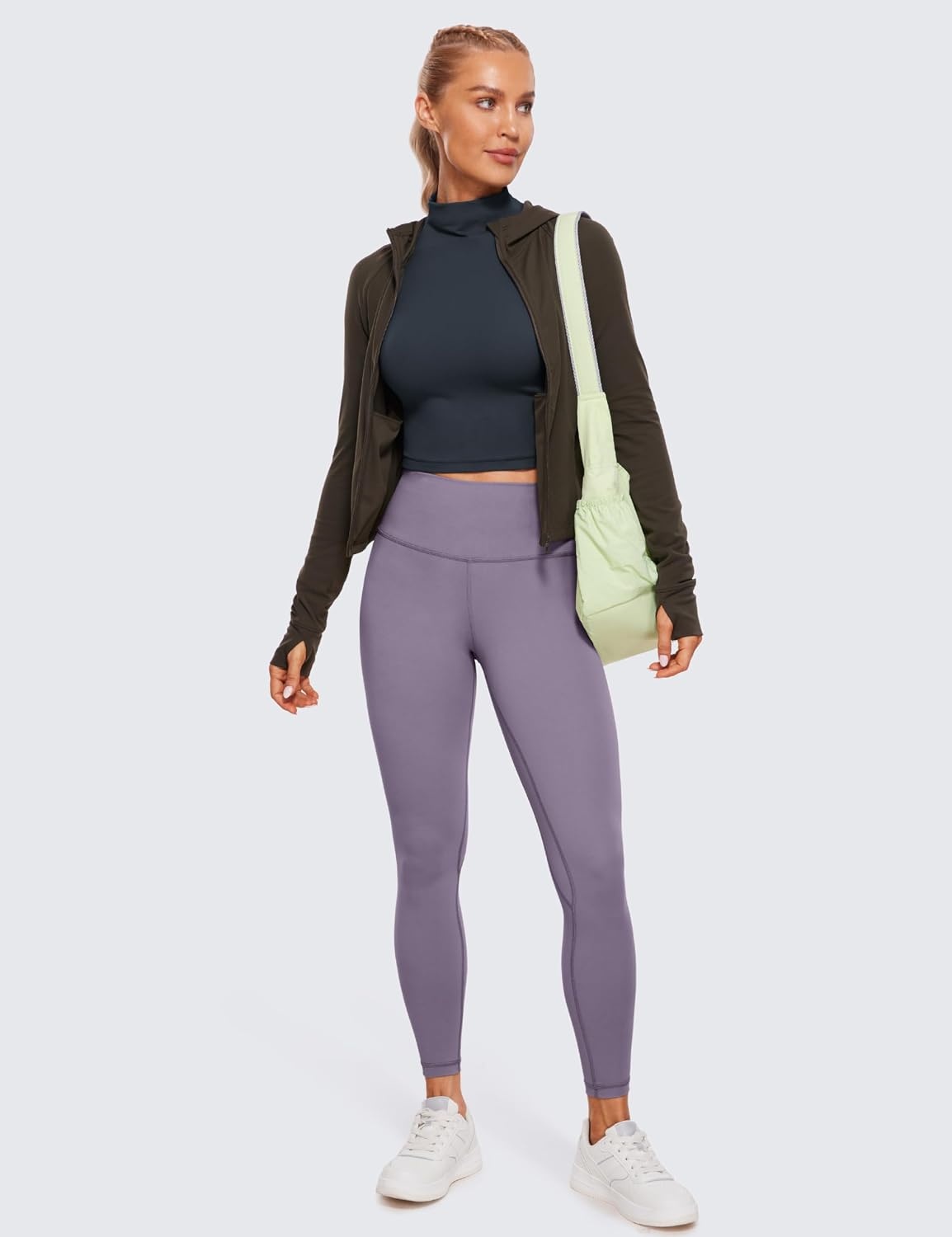 image:imageCRZ YOGA Butterluxe Mock Neck Long Sleeve Shirts for Women Workout Casual Tops Turtleneck Crop Slim Fall Base LayerTrue Navy