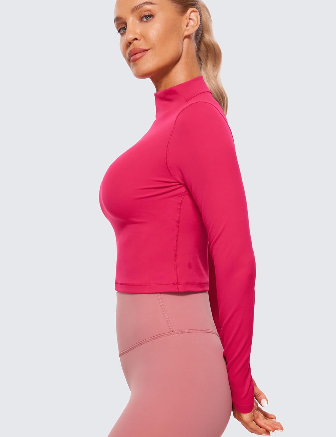 image:imageCRZ YOGA Butterluxe Mock Neck Long Sleeve Shirts for Women Workout Casual Tops Turtleneck Crop Slim Fall Base LayerViva Magenta