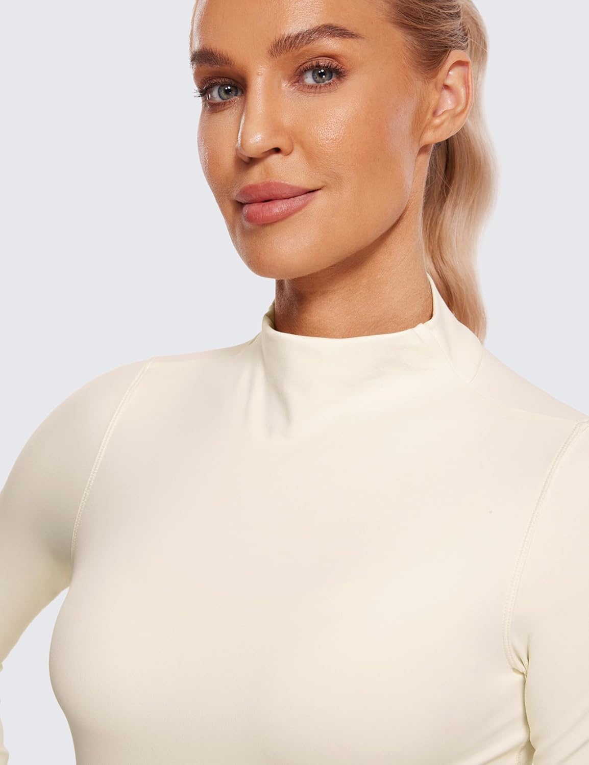 image:imageCRZ YOGA Butterluxe Mock Neck Long Sleeve Shirts for Women Workout Casual Tops Turtleneck Crop Slim Fall Base LayerWhite Apricot
