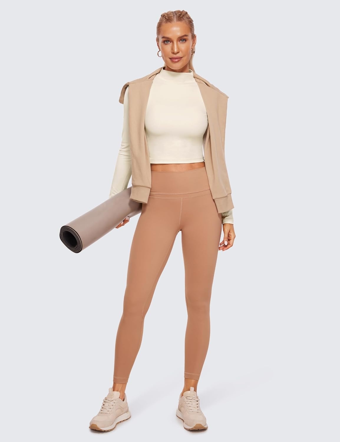 image:imageCRZ YOGA Butterluxe Mock Neck Long Sleeve Shirts for Women Workout Casual Tops Turtleneck Crop Slim Fall Base LayerWhite Apricot