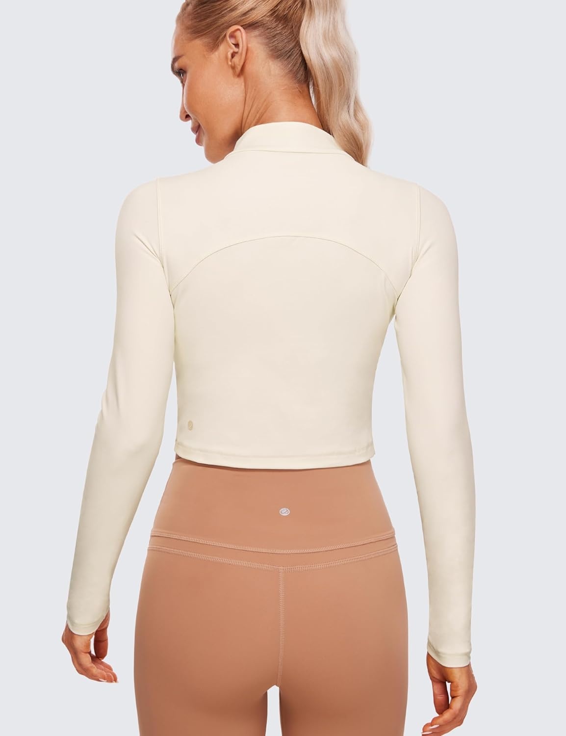 image:imageCRZ YOGA Butterluxe Mock Neck Long Sleeve Shirts for Women Workout Casual Tops Turtleneck Crop Slim Fall Base LayerWhite Apricot