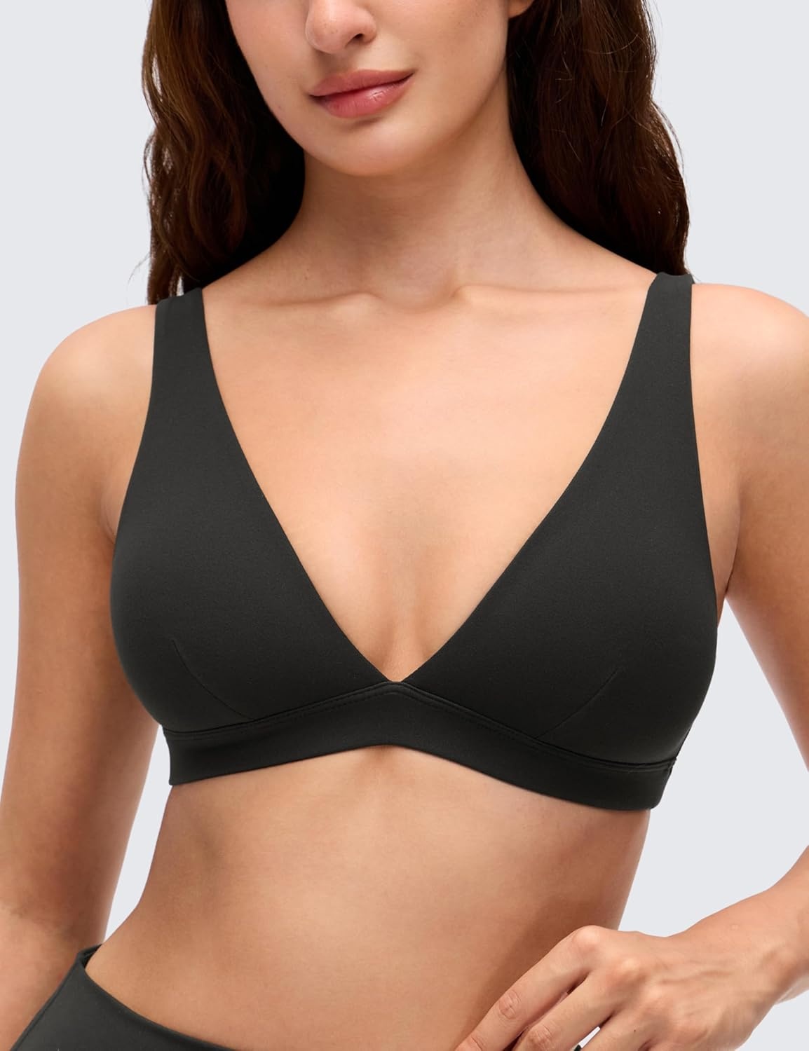 image:imageCRZ YOGA Butterluxe Soft Double Lined Deep V Neck Sports Bras for Women Open Back Yoga Crop Top Casual Non PaddedBlack