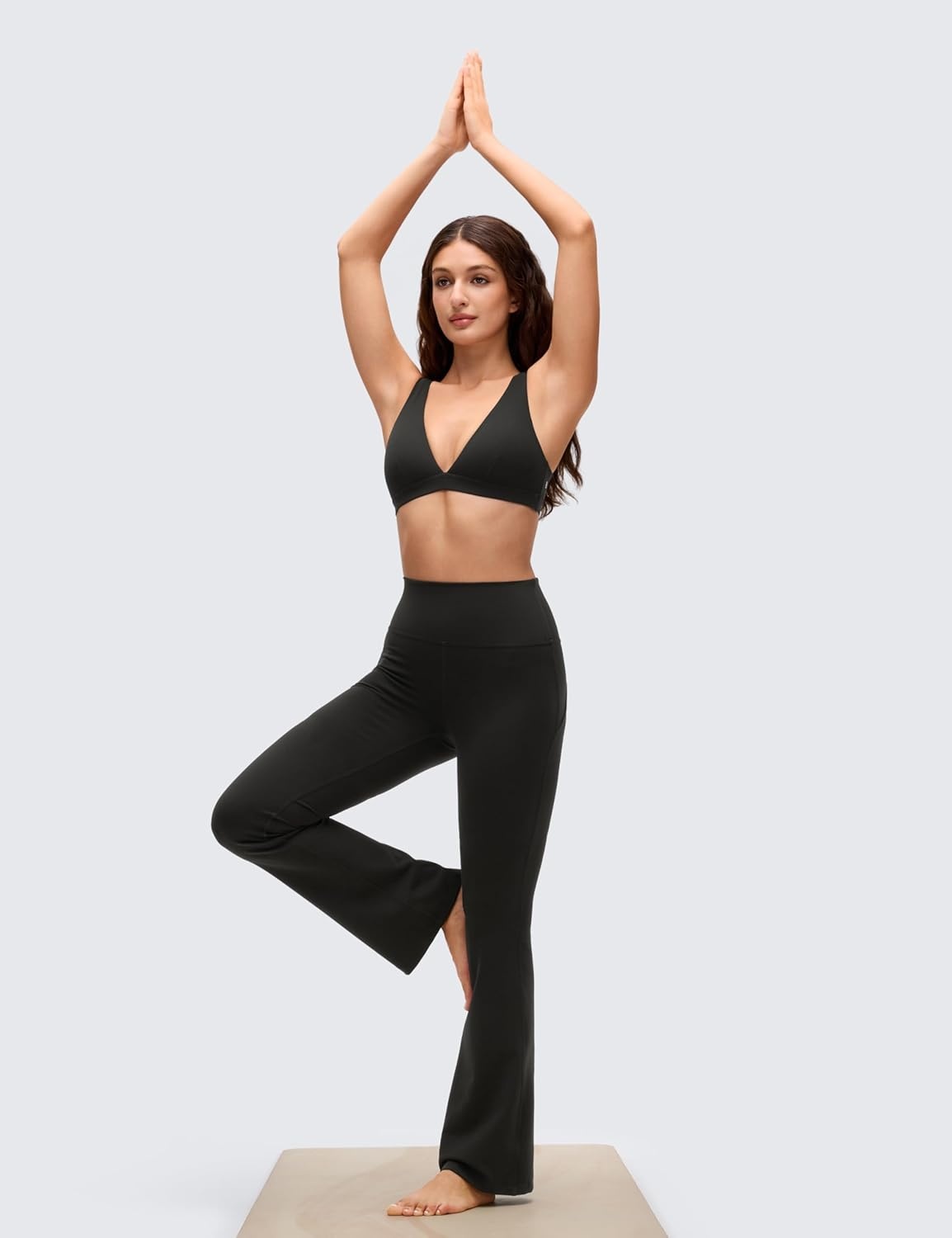 image:imageCRZ YOGA Butterluxe Soft Double Lined Deep V Neck Sports Bras for Women Open Back Yoga Crop Top Casual Non PaddedBlack