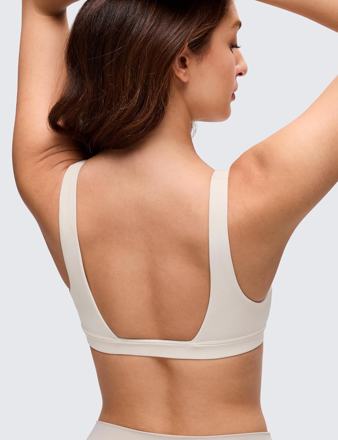 image:imageCRZ YOGA Butterluxe Soft Double Lined Deep V Neck Sports Bras for Women Open Back Yoga Crop Top Casual Non PaddedMilky White