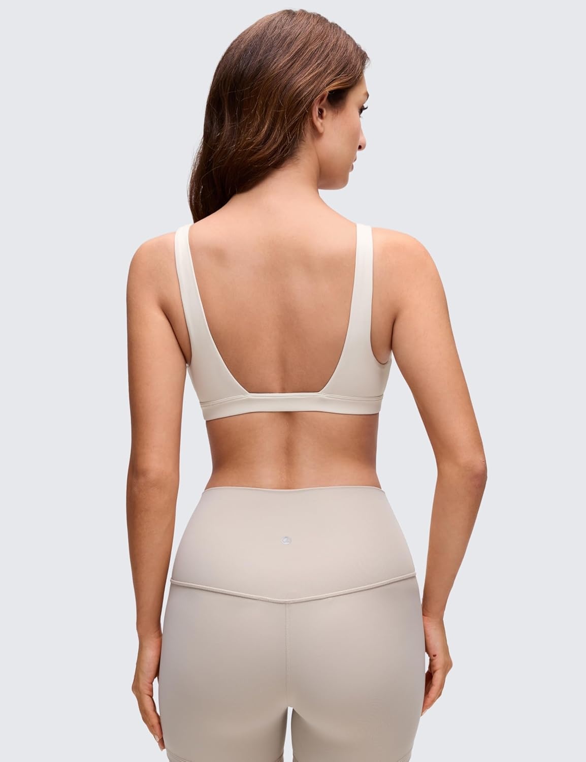 image:imageCRZ YOGA Butterluxe Soft Double Lined Deep V Neck Sports Bras for Women Open Back Yoga Crop Top Casual Non PaddedMilky White