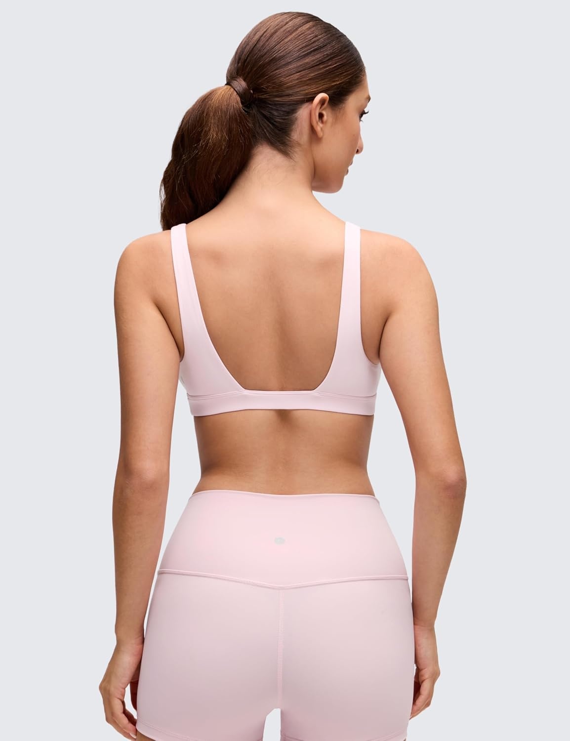 image:imageCRZ YOGA Butterluxe Soft Double Lined Deep V Neck Sports Bras for Women Open Back Yoga Crop Top Casual Non PaddedStrawberry Pink
