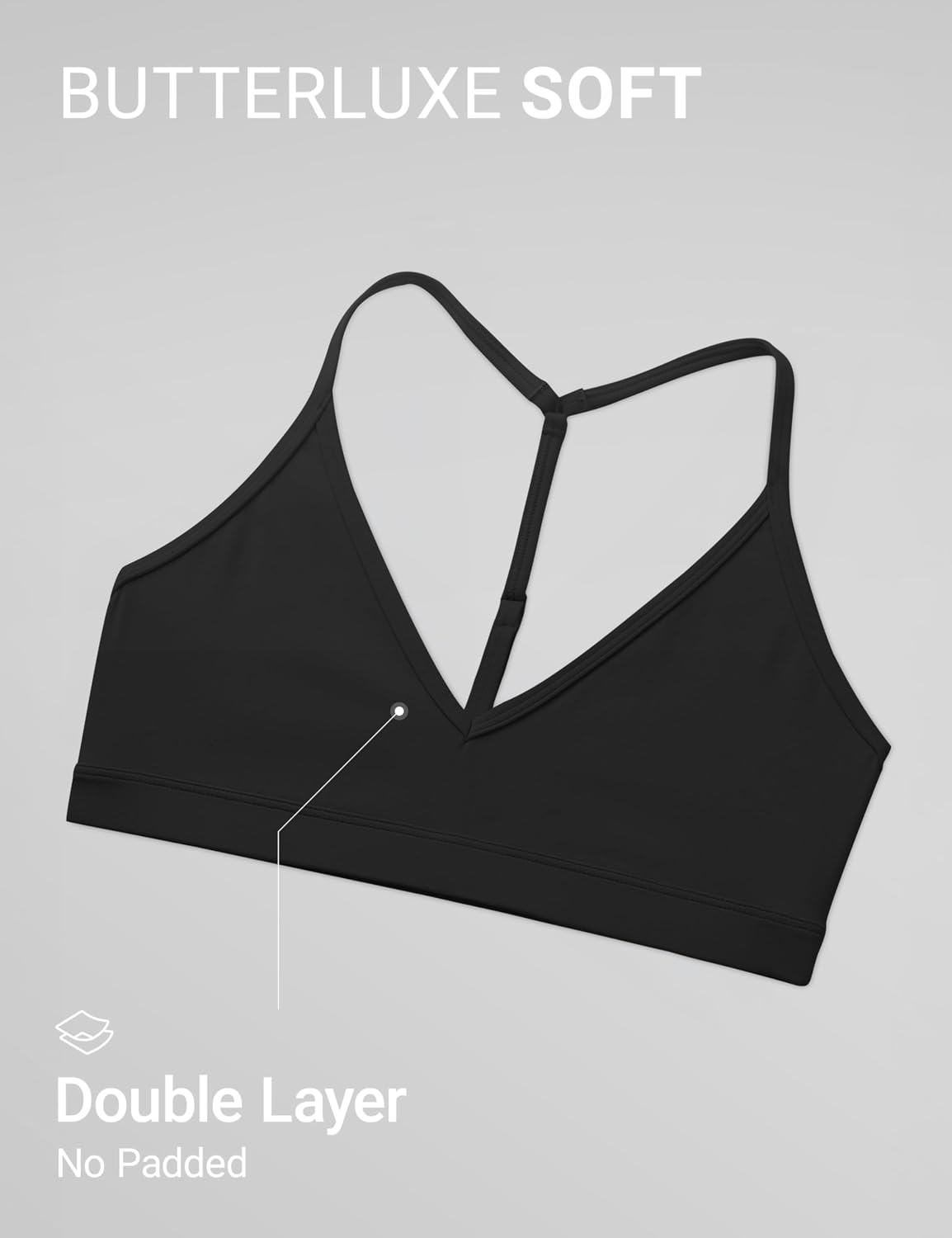 image:imageCRZ YOGA Butterluxe Soft Double Lined TBack Sports Bras for Women V Neck Adjustable Strap Yoga Crop Top Casual Non PaddedBlack