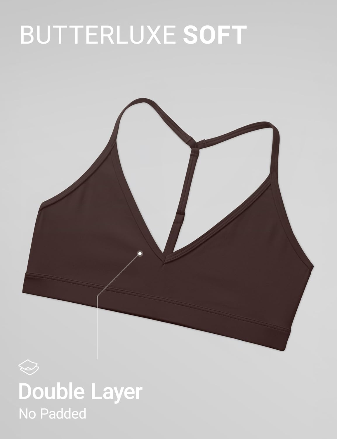 image:imageCRZ YOGA Butterluxe Soft Double Lined TBack Sports Bras for Women V Neck Adjustable Strap Yoga Crop Top Casual Non PaddedHot Fudge Brown
