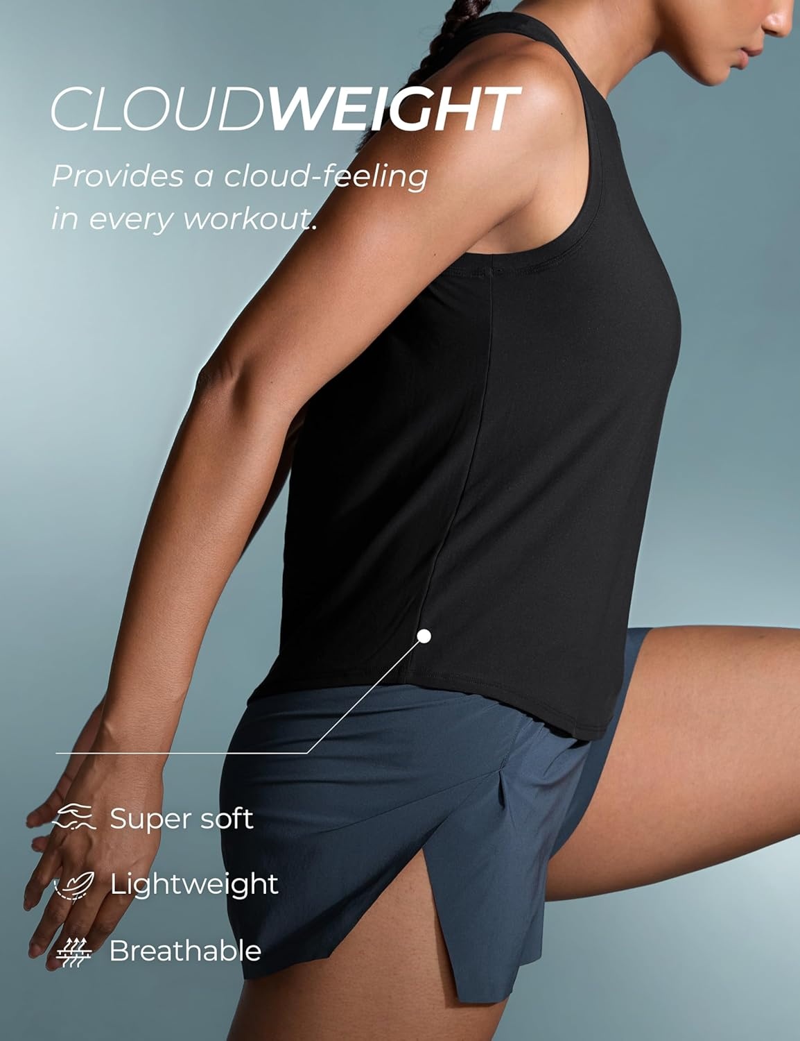 image:imageCRZ YOGA Cloudweight Open Back Workout Tops for Women Lightweight High Neck Athletic Gym Tank Soft Running Sleeveless ShirtsBlack