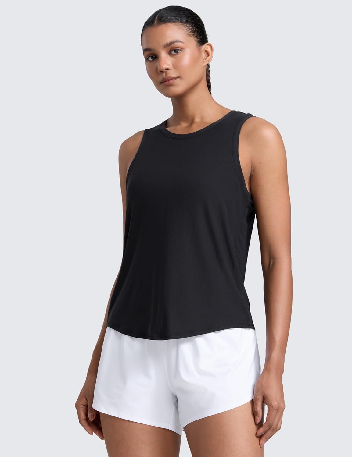 image:imageCRZ YOGA Cloudweight Open Back Workout Tops for Women Lightweight High Neck Athletic Gym Tank Soft Running Sleeveless ShirtsBlack