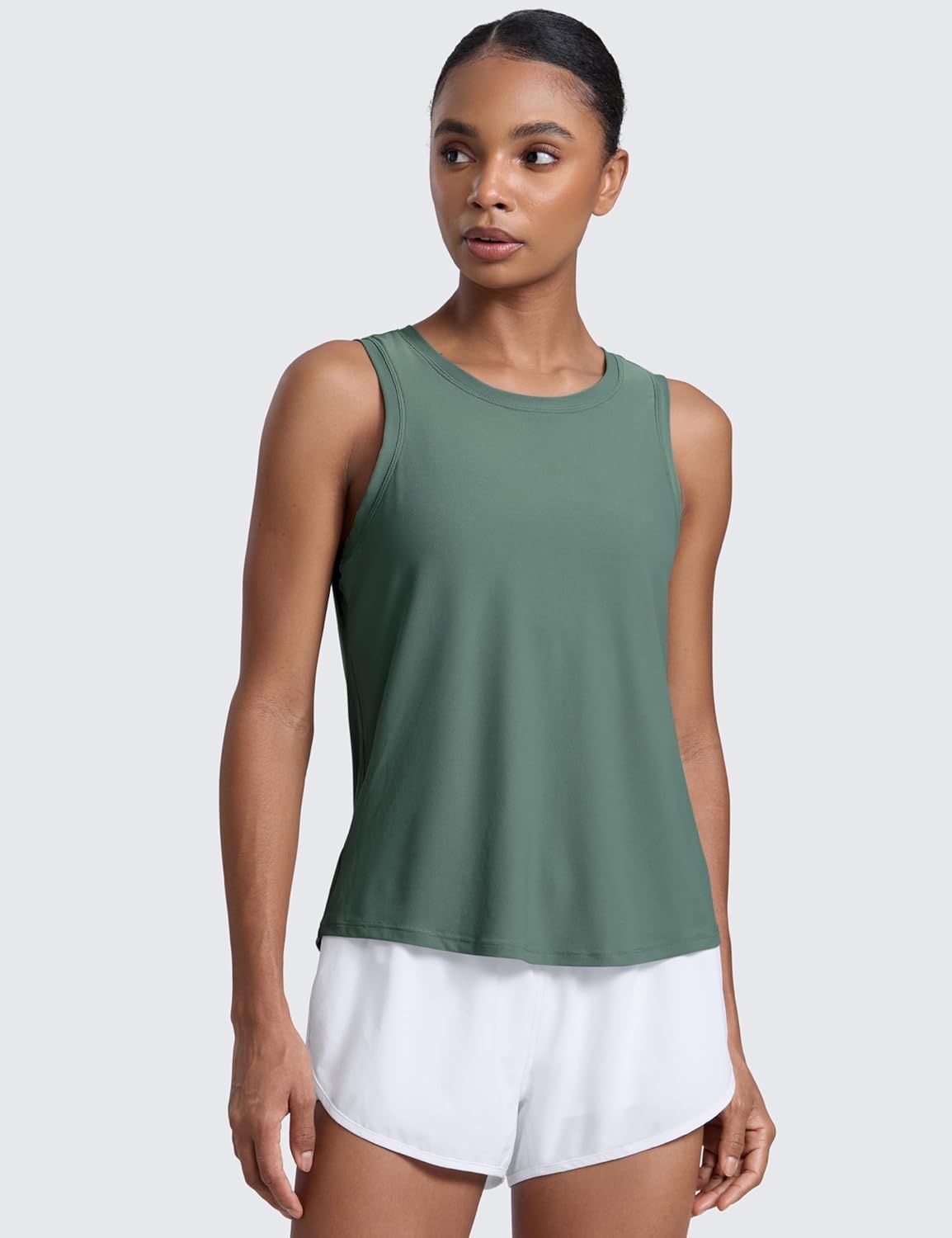 image:imageCRZ YOGA Cloudweight Open Back Workout Tops for Women Lightweight High Neck Athletic Gym Tank Soft Running Sleeveless ShirtsGraphite Green