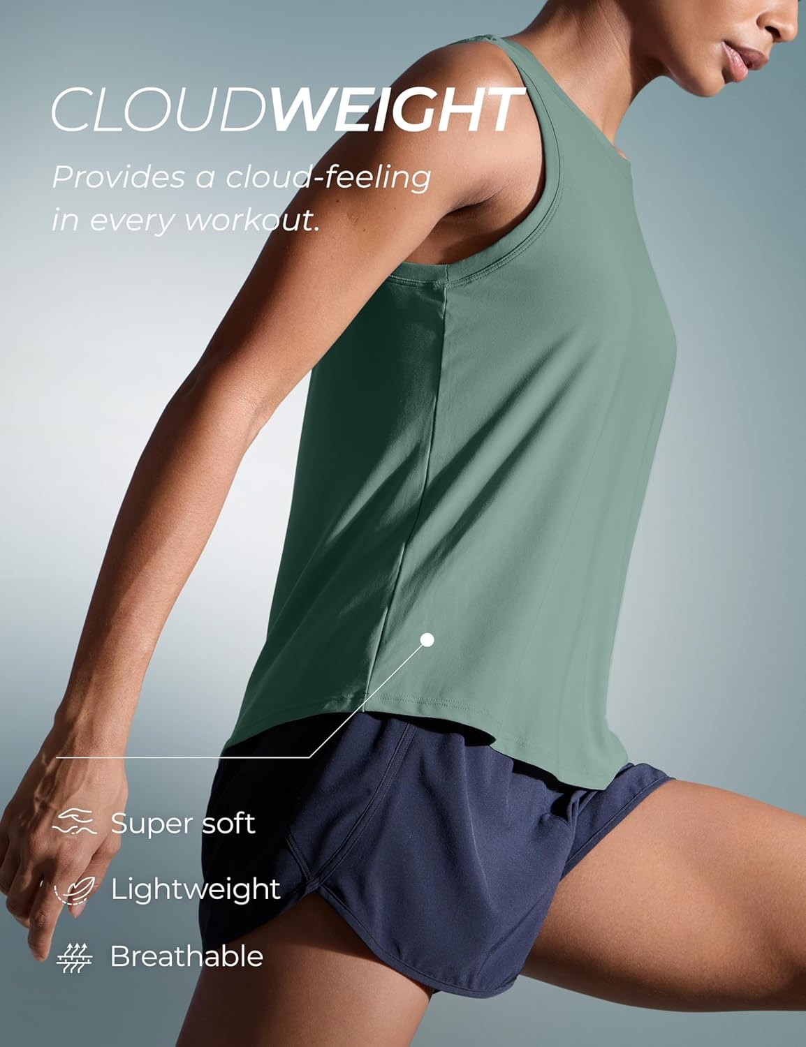 image:imageCRZ YOGA Cloudweight Open Back Workout Tops for Women Lightweight High Neck Athletic Gym Tank Soft Running Sleeveless ShirtsGraphite Green