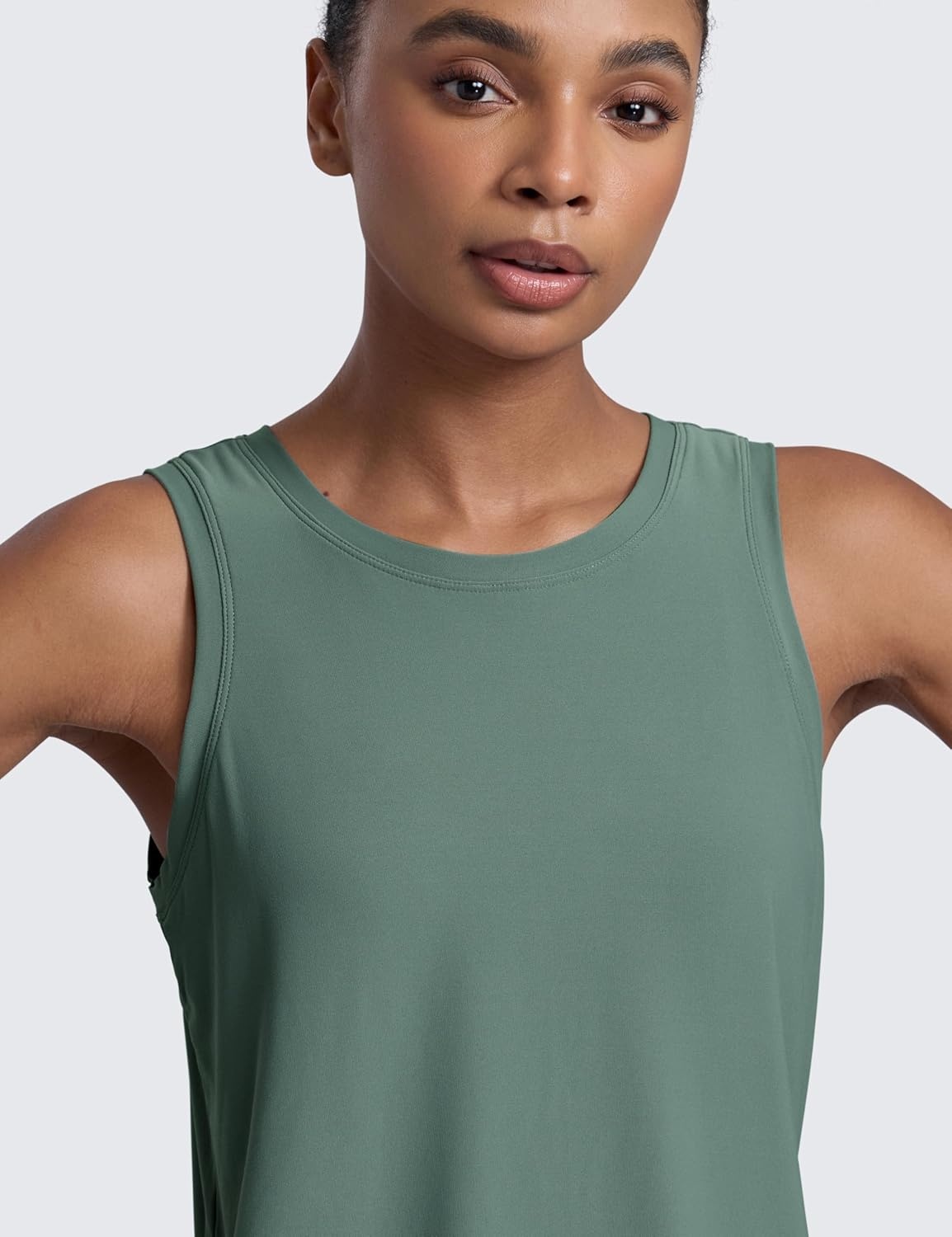 image:imageCRZ YOGA Cloudweight Open Back Workout Tops for Women Lightweight High Neck Athletic Gym Tank Soft Running Sleeveless ShirtsGraphite Green