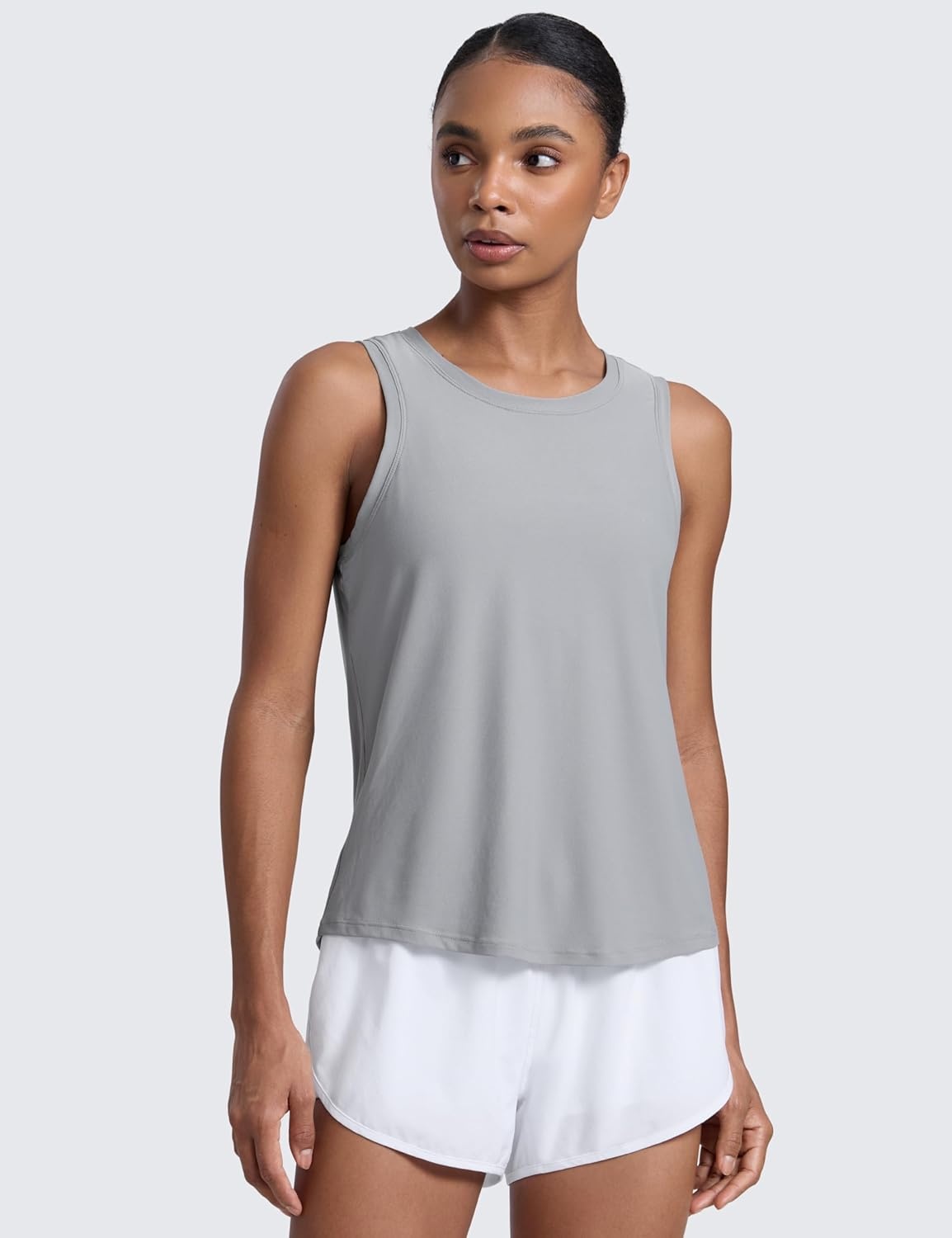 image:imageCRZ YOGA Cloudweight Open Back Workout Tops for Women Lightweight High Neck Athletic Gym Tank Soft Running Sleeveless ShirtsSilver Gray
