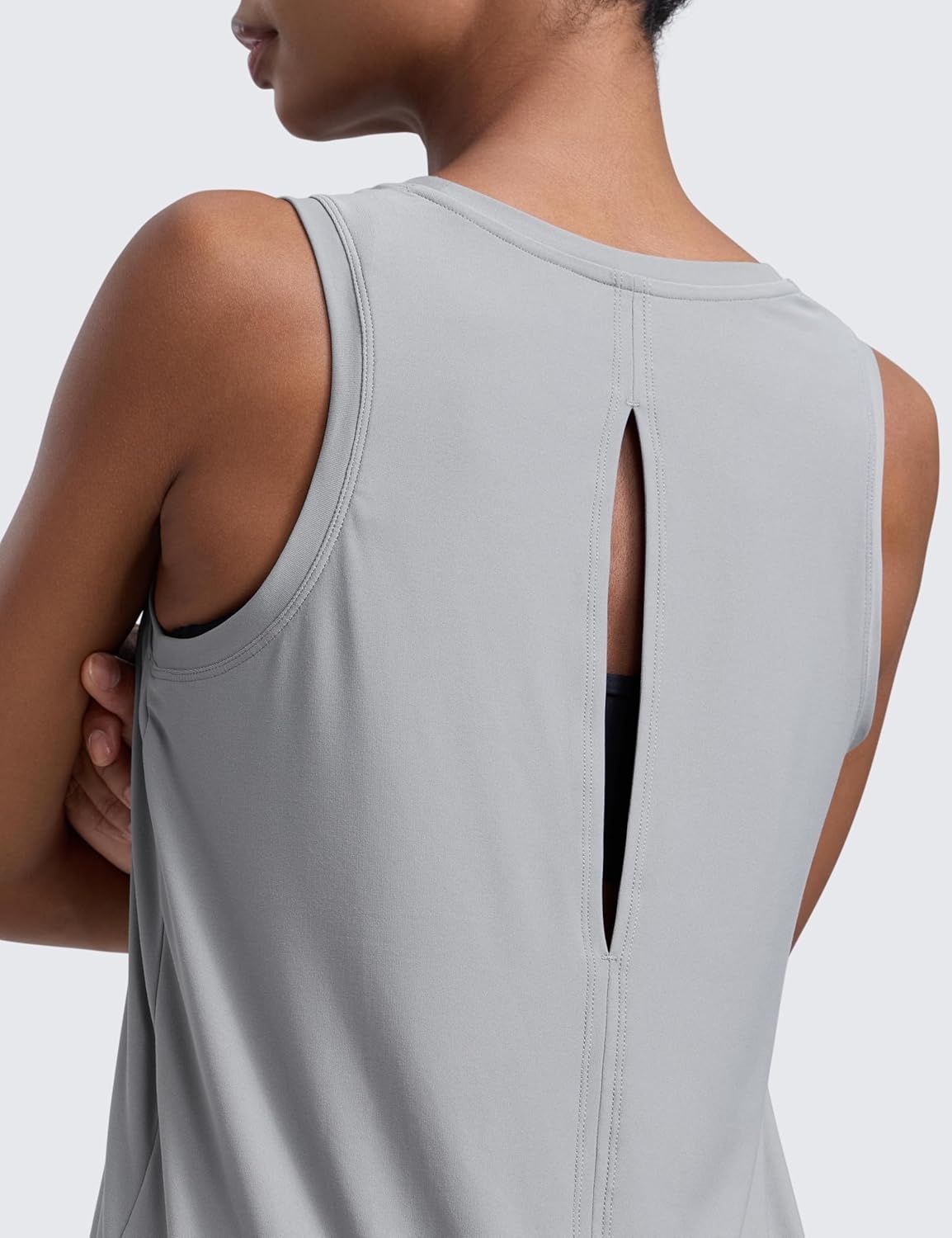 image:imageCRZ YOGA Cloudweight Open Back Workout Tops for Women Lightweight High Neck Athletic Gym Tank Soft Running Sleeveless ShirtsSilver Gray