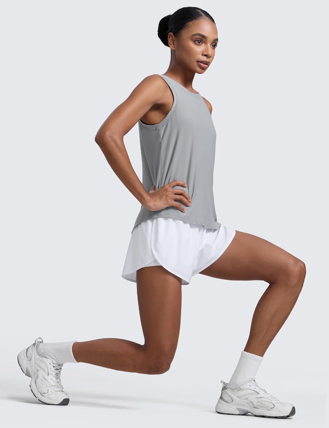 image:imageCRZ YOGA Cloudweight Open Back Workout Tops for Women Lightweight High Neck Athletic Gym Tank Soft Running Sleeveless ShirtsSilver Gray