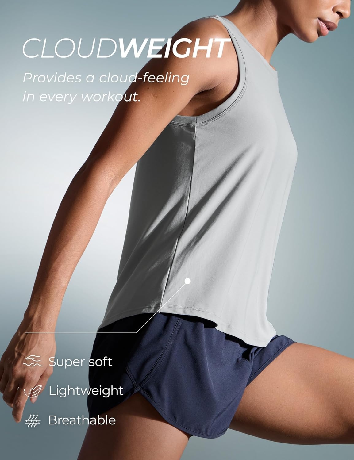 image:imageCRZ YOGA Cloudweight Open Back Workout Tops for Women Lightweight High Neck Athletic Gym Tank Soft Running Sleeveless ShirtsSilver Gray