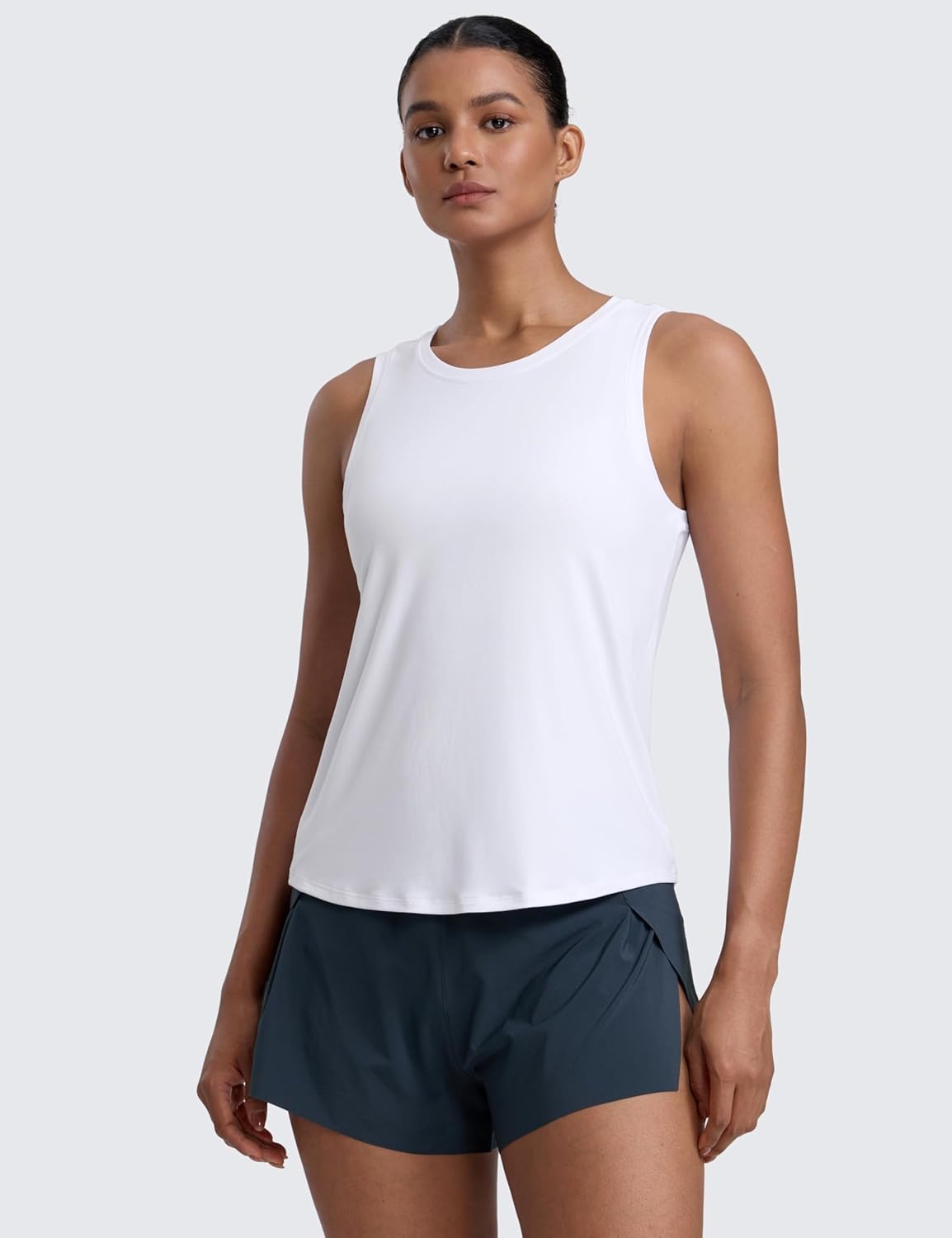 image:imageCRZ YOGA Cloudweight Open Back Workout Tops for Women Lightweight High Neck Athletic Gym Tank Soft Running Sleeveless ShirtsWhite