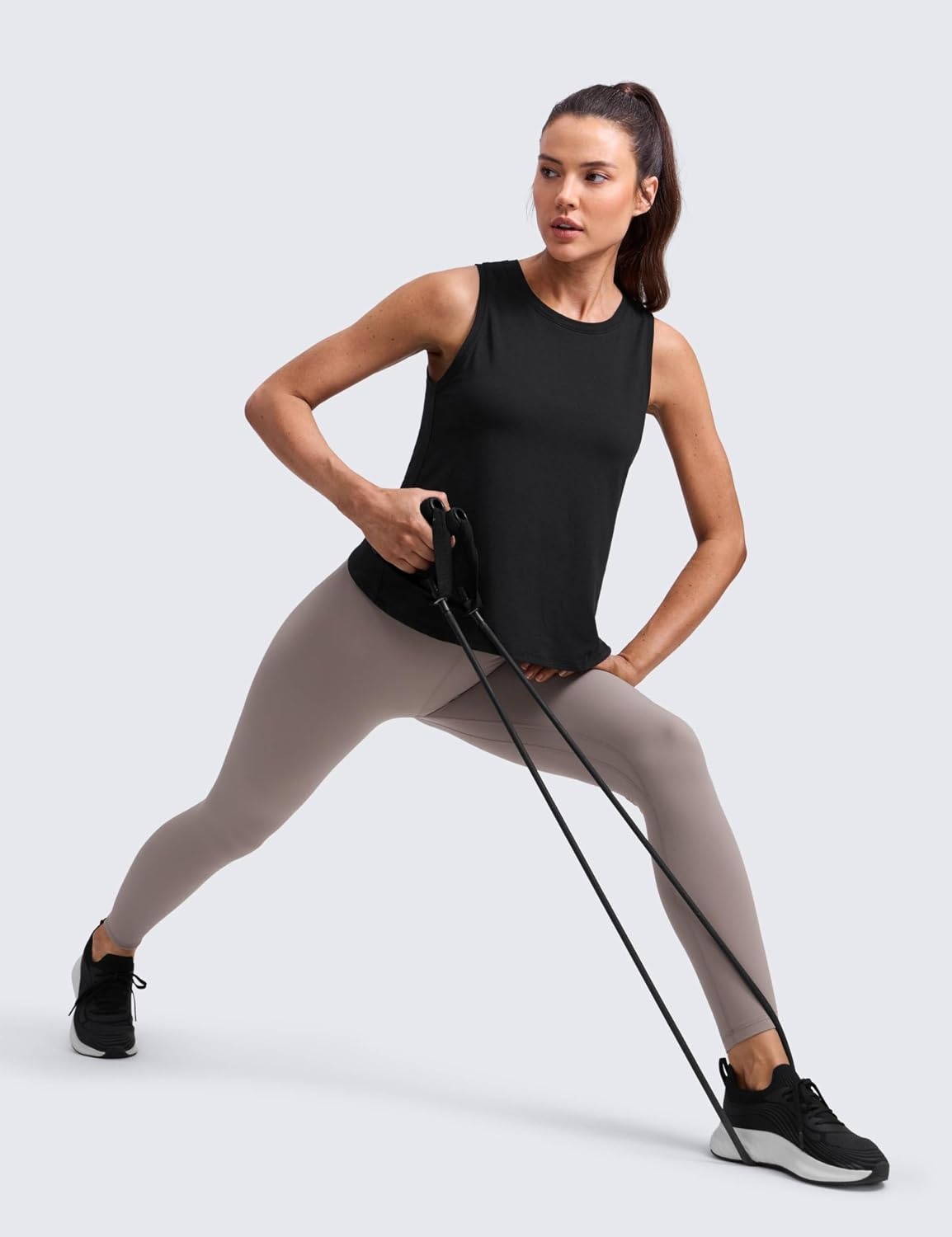image:imageCRZ YOGA CottonBlend Split Open Back Tank Tops for Women Workout Athletic Gym Casual Crewneck Sleeveless ShirtsBlack