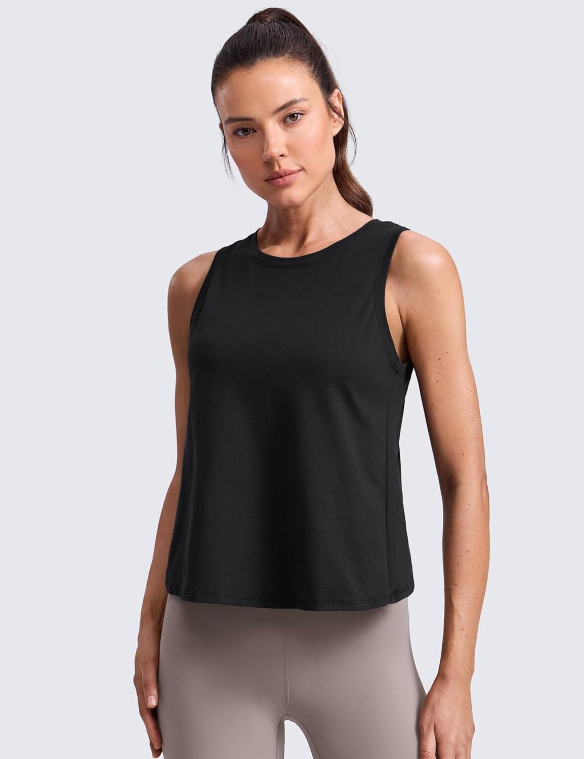 image:imageCRZ YOGA CottonBlend Split Open Back Tank Tops for Women Workout Athletic Gym Casual Crewneck Sleeveless ShirtsBlack