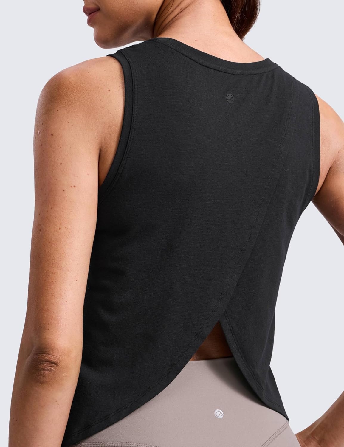 image:imageCRZ YOGA CottonBlend Split Open Back Tank Tops for Women Workout Athletic Gym Casual Crewneck Sleeveless ShirtsBlack