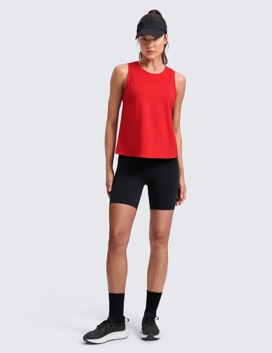 image:imageCRZ YOGA CottonBlend Split Open Back Tank Tops for Women Workout Athletic Gym Casual Crewneck Sleeveless ShirtsDeep Red