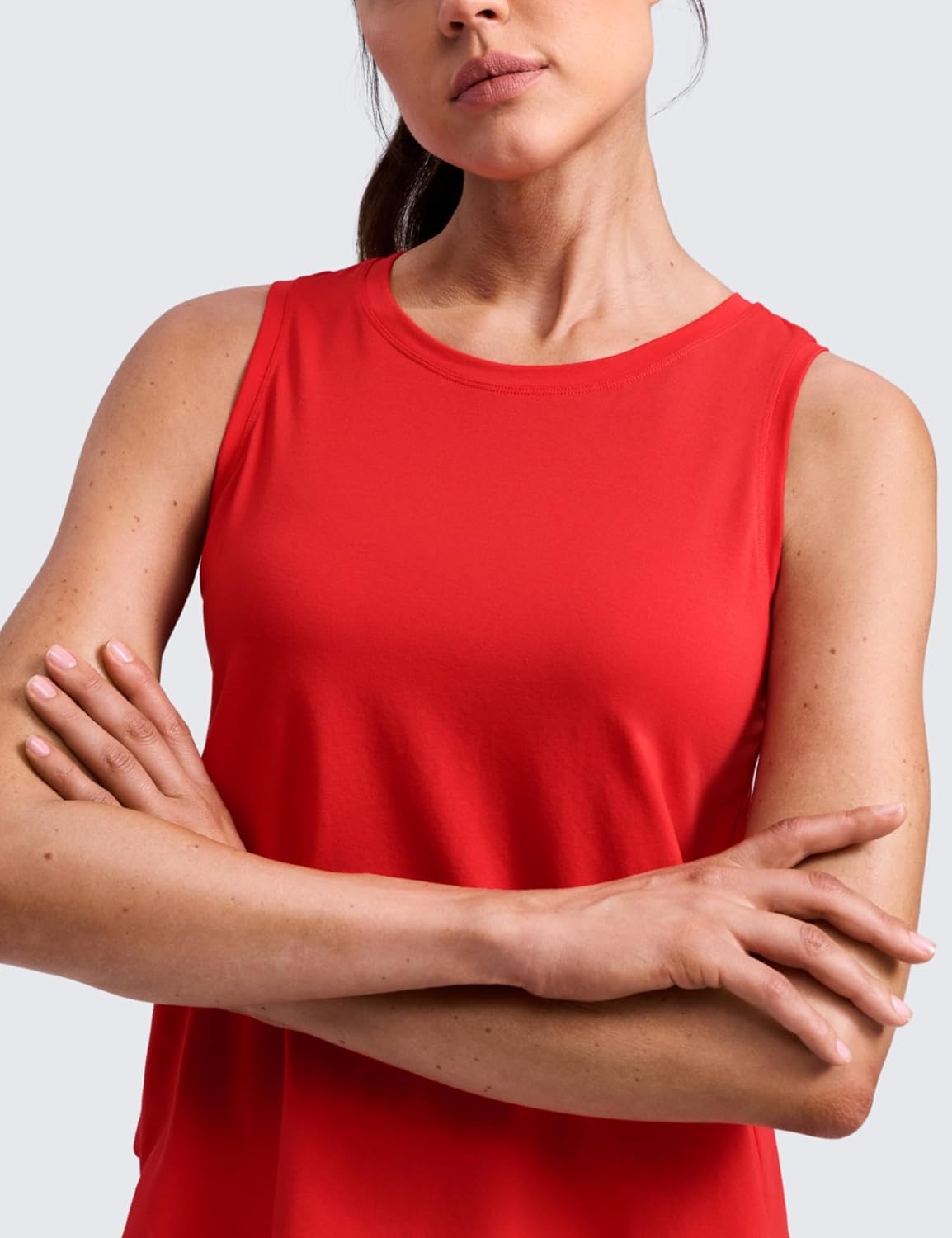 image:imageCRZ YOGA CottonBlend Split Open Back Tank Tops for Women Workout Athletic Gym Casual Crewneck Sleeveless ShirtsDeep Red