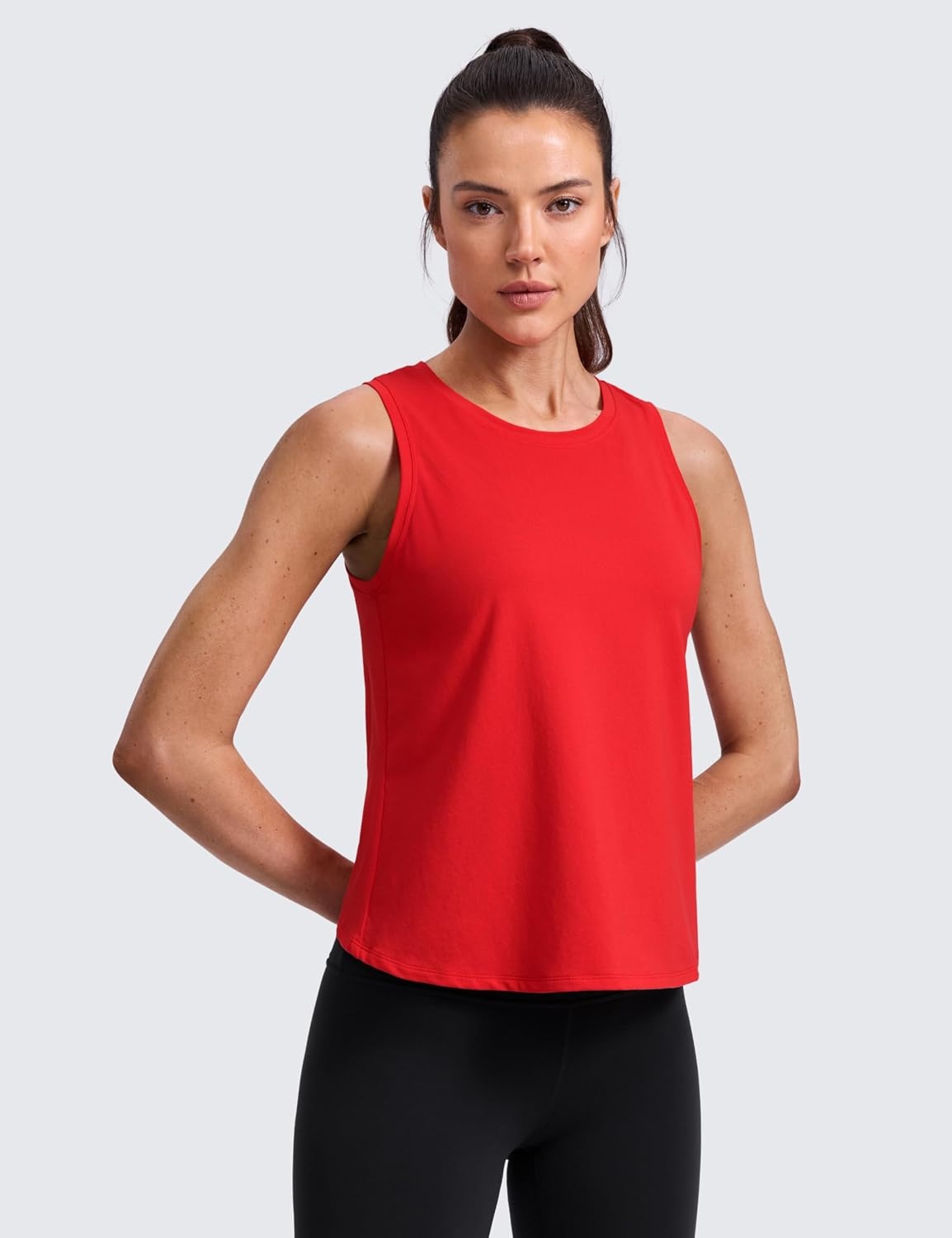 image:imageCRZ YOGA CottonBlend Split Open Back Tank Tops for Women Workout Athletic Gym Casual Crewneck Sleeveless ShirtsDeep Red