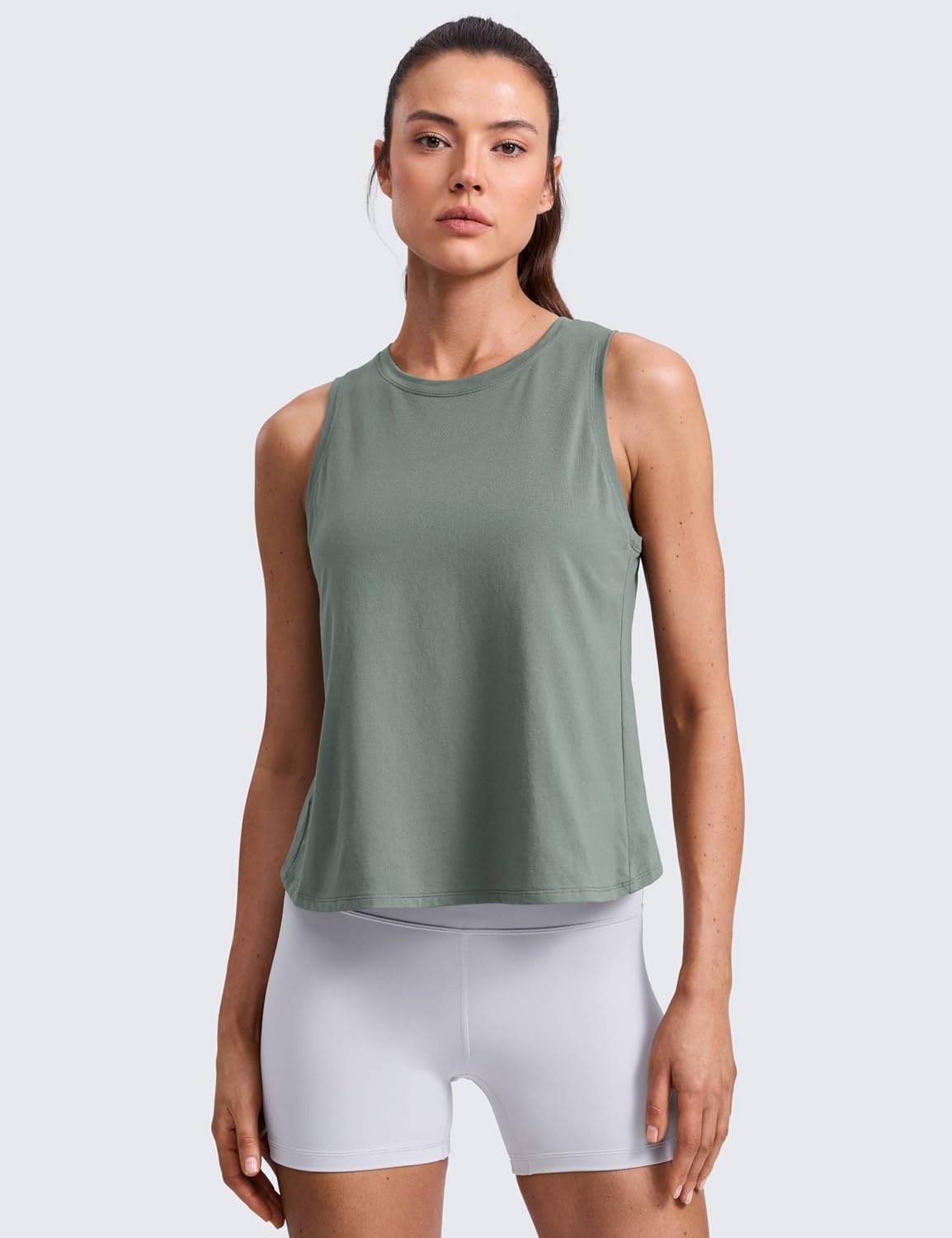 image:imageCRZ YOGA CottonBlend Split Open Back Tank Tops for Women Workout Athletic Gym Casual Crewneck Sleeveless ShirtsGrey Sage
