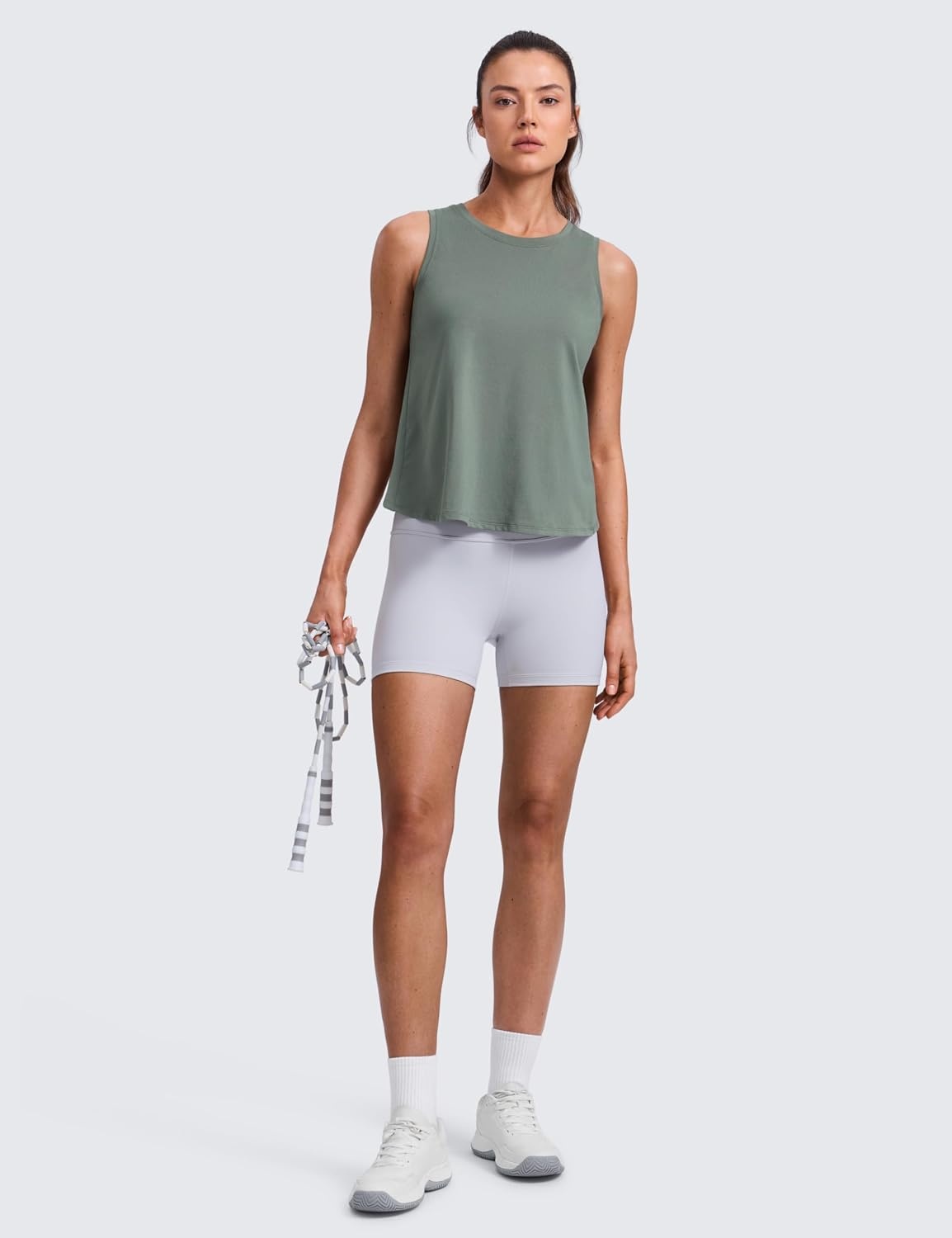 image:imageCRZ YOGA CottonBlend Split Open Back Tank Tops for Women Workout Athletic Gym Casual Crewneck Sleeveless ShirtsGrey Sage