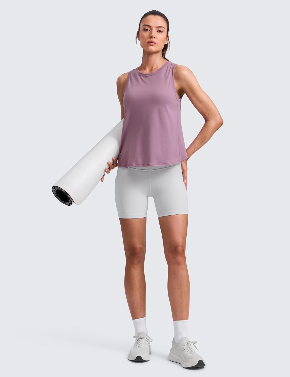 image:imageCRZ YOGA CottonBlend Split Open Back Tank Tops for Women Workout Athletic Gym Casual Crewneck Sleeveless ShirtsLight Lavender