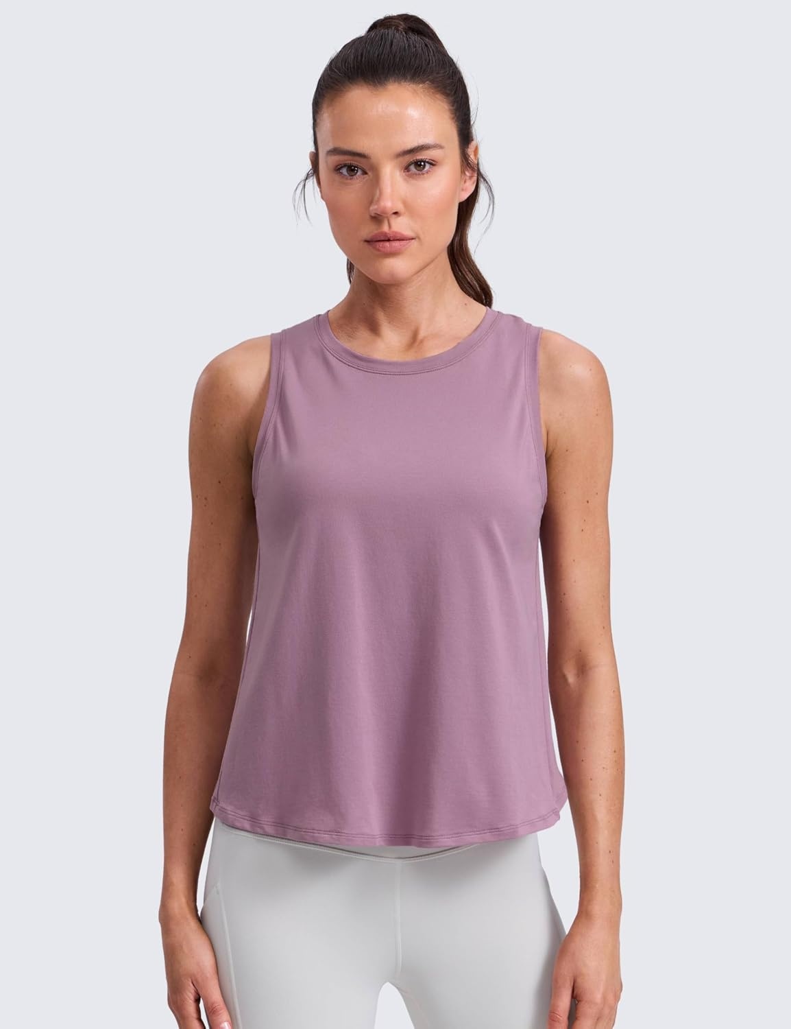 image:imageCRZ YOGA CottonBlend Split Open Back Tank Tops for Women Workout Athletic Gym Casual Crewneck Sleeveless ShirtsLight Lavender