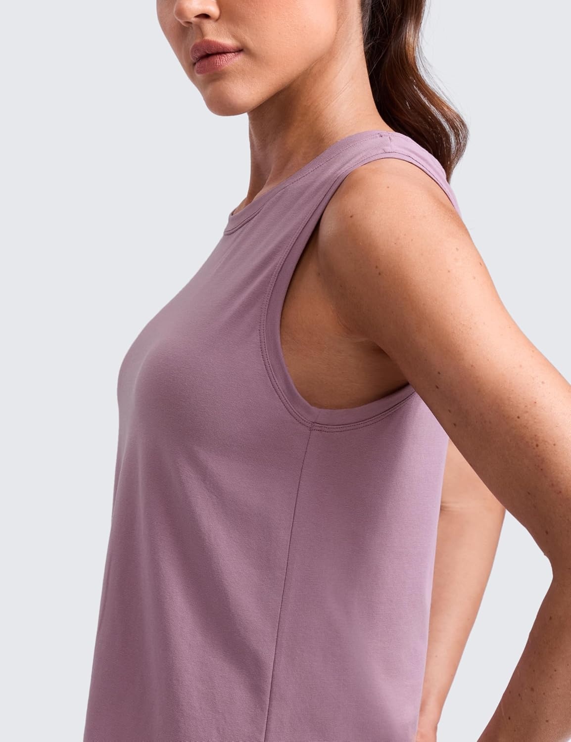 image:imageCRZ YOGA CottonBlend Split Open Back Tank Tops for Women Workout Athletic Gym Casual Crewneck Sleeveless ShirtsLight Lavender