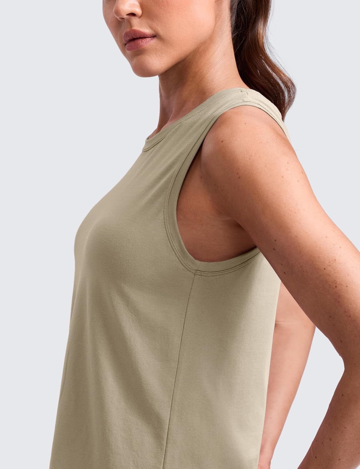 image:imageCRZ YOGA CottonBlend Split Open Back Tank Tops for Women Workout Athletic Gym Casual Crewneck Sleeveless ShirtsOak