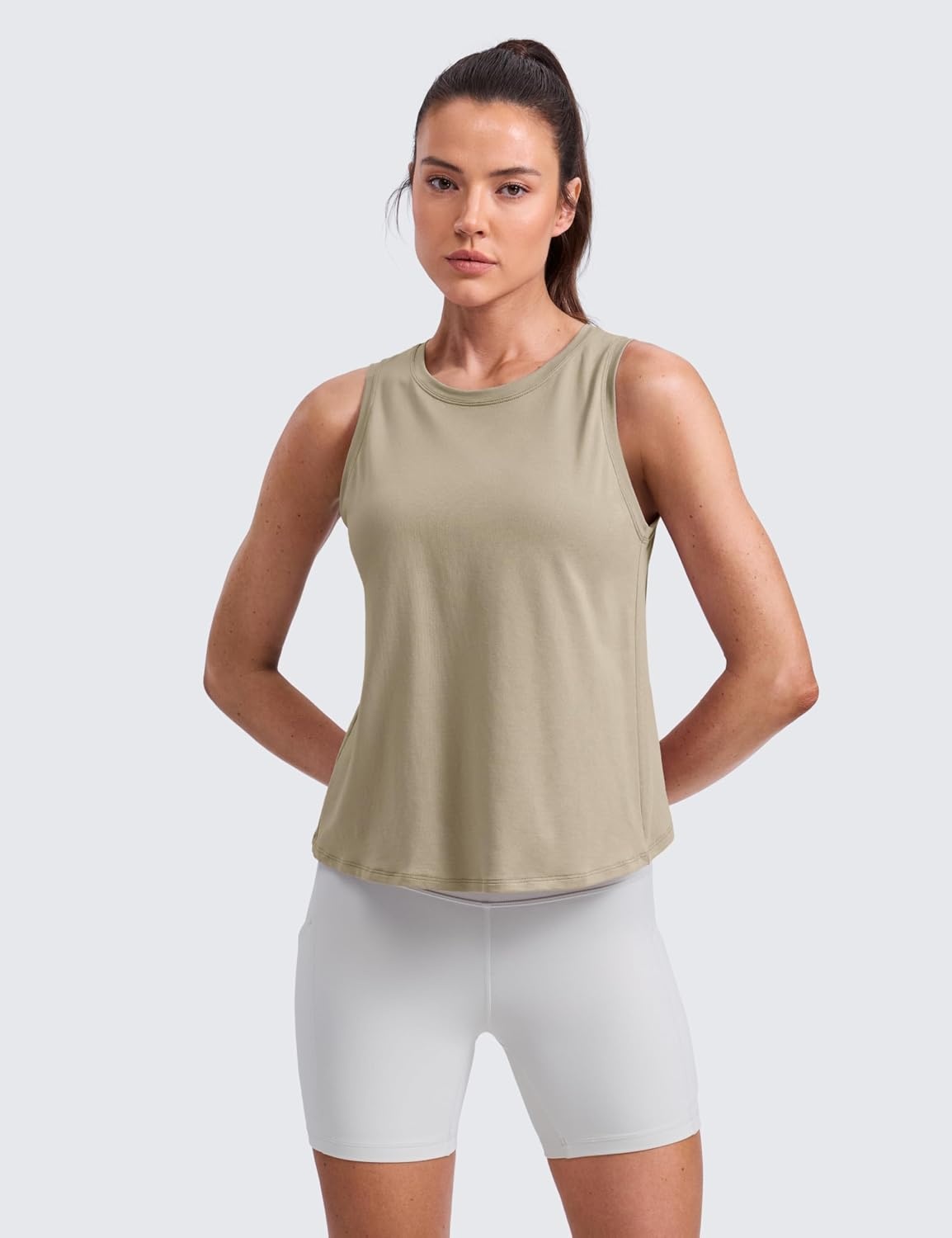 image:imageCRZ YOGA CottonBlend Split Open Back Tank Tops for Women Workout Athletic Gym Casual Crewneck Sleeveless ShirtsOak
