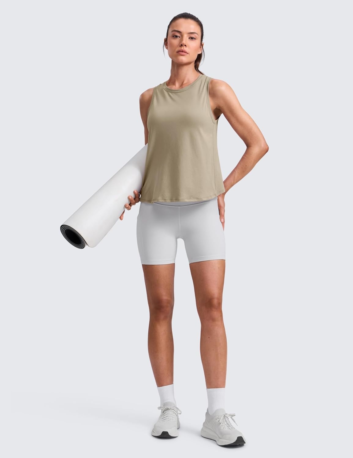 image:imageCRZ YOGA CottonBlend Split Open Back Tank Tops for Women Workout Athletic Gym Casual Crewneck Sleeveless ShirtsOak
