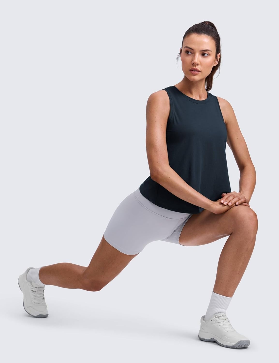 image:imageCRZ YOGA CottonBlend Split Open Back Tank Tops for Women Workout Athletic Gym Casual Crewneck Sleeveless ShirtsTrue Navy
