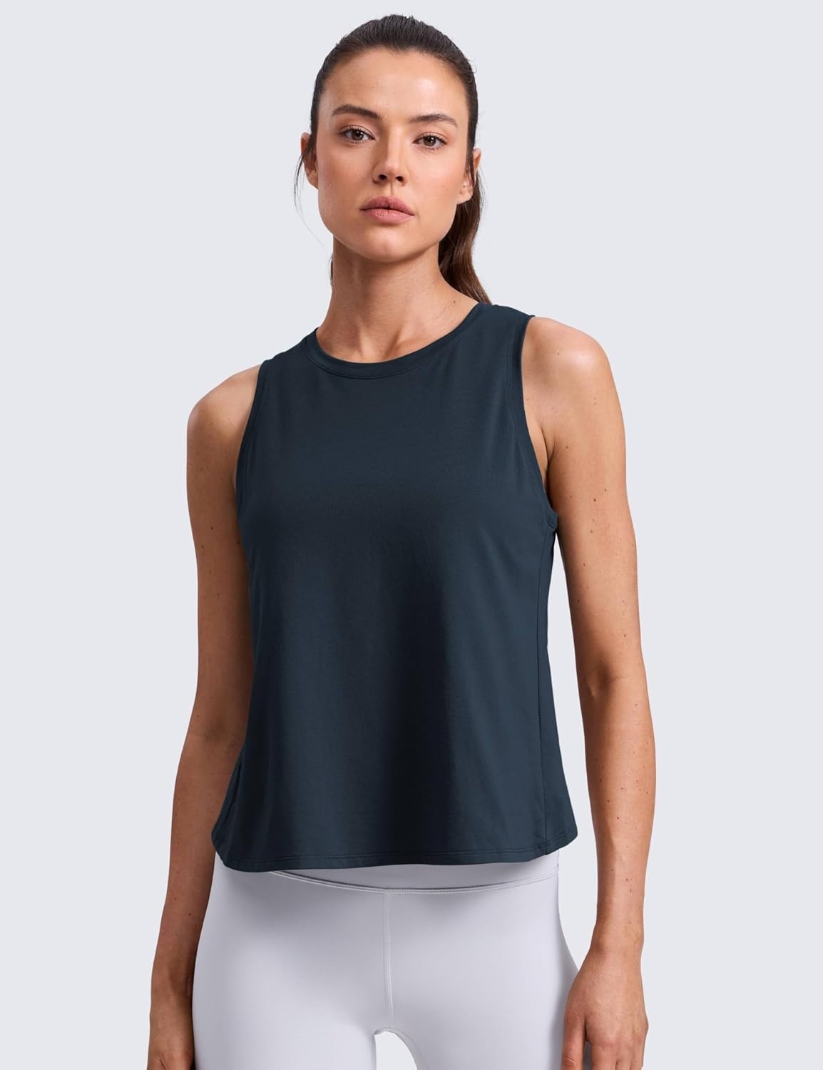 image:imageCRZ YOGA CottonBlend Split Open Back Tank Tops for Women Workout Athletic Gym Casual Crewneck Sleeveless ShirtsTrue Navy