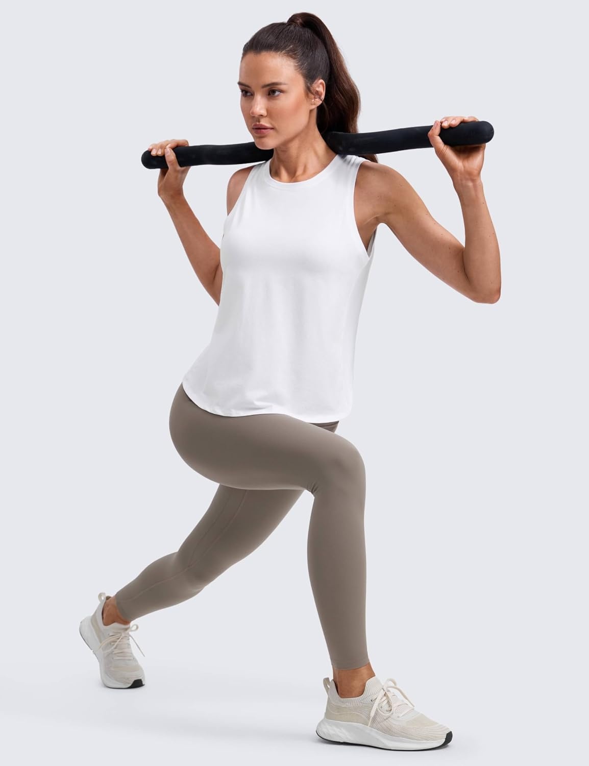 image:imageCRZ YOGA CottonBlend Split Open Back Tank Tops for Women Workout Athletic Gym Casual Crewneck Sleeveless ShirtsWhite