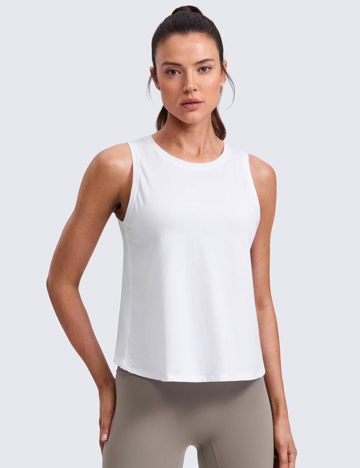 image:imageCRZ YOGA CottonBlend Split Open Back Tank Tops for Women Workout Athletic Gym Casual Crewneck Sleeveless ShirtsWhite