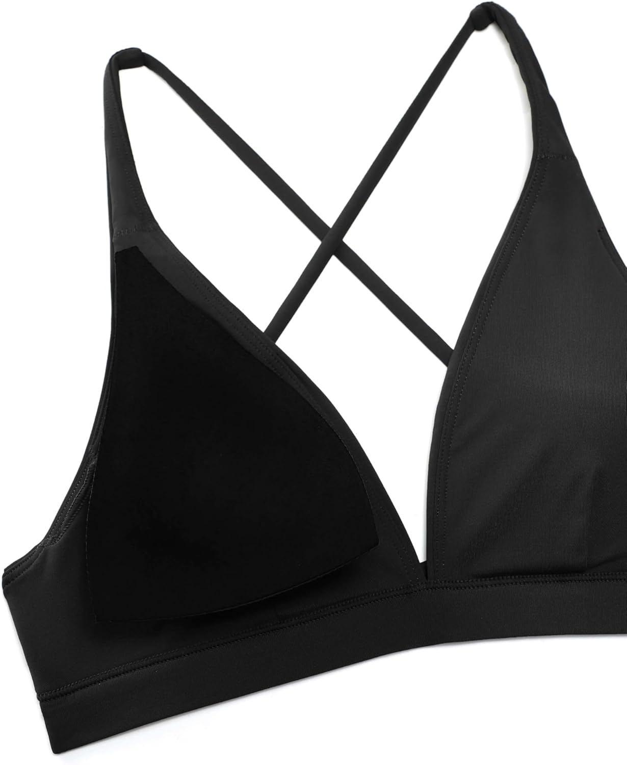 image:imageCRZ YOGA Deep V Neck Bikini Tops for Women Padded Criss Cross Back Triangle Sexy Swim Bathing Suit BraBlack