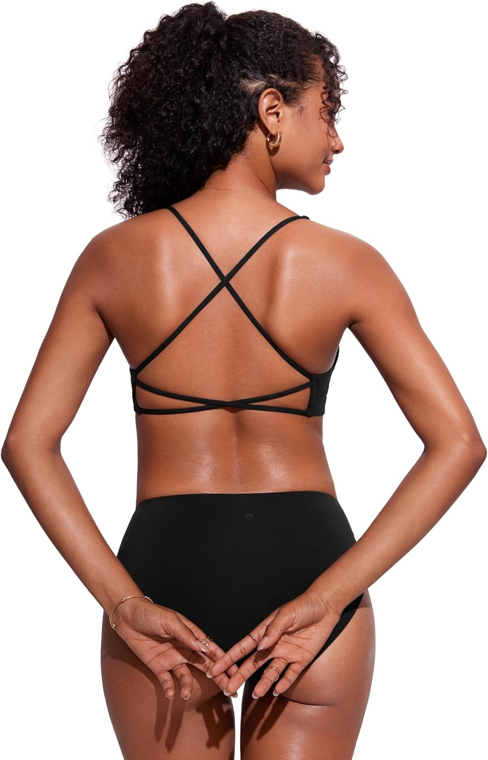 image:imageCRZ YOGA Deep V Neck Bikini Tops for Women Padded Criss Cross Back Triangle Sexy Swim Bathing Suit BraBlack