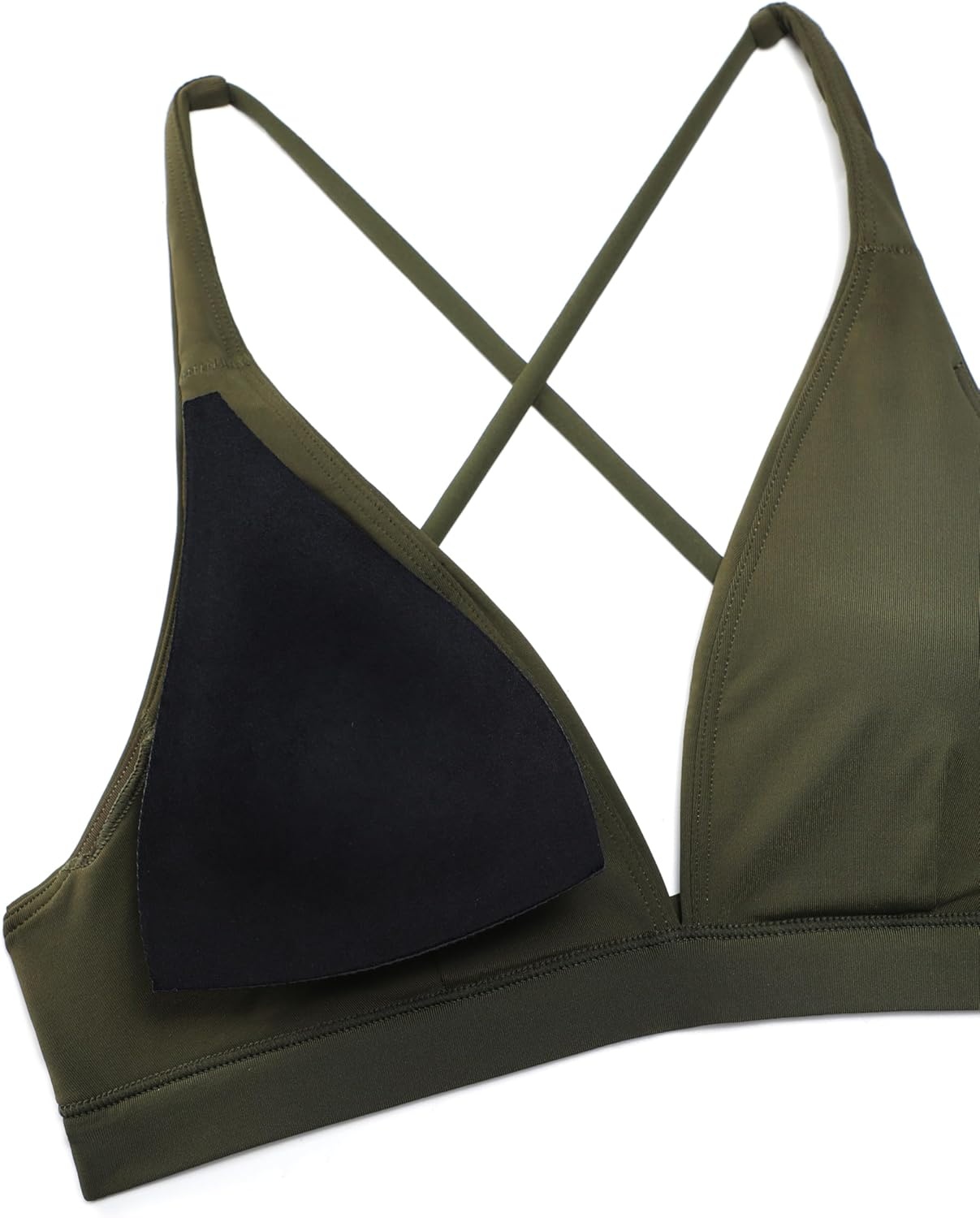 image:imageCRZ YOGA Deep V Neck Bikini Tops for Women Padded Criss Cross Back Triangle Sexy Swim Bathing Suit BraDark Olive