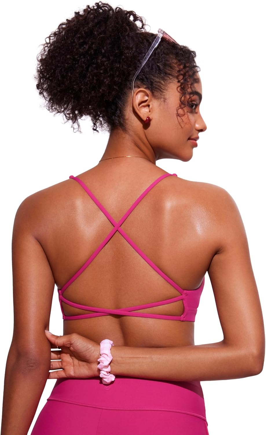 image:imageCRZ YOGA Deep V Neck Bikini Tops for Women Padded Criss Cross Back Triangle Sexy Swim Bathing Suit BraGranita Pink