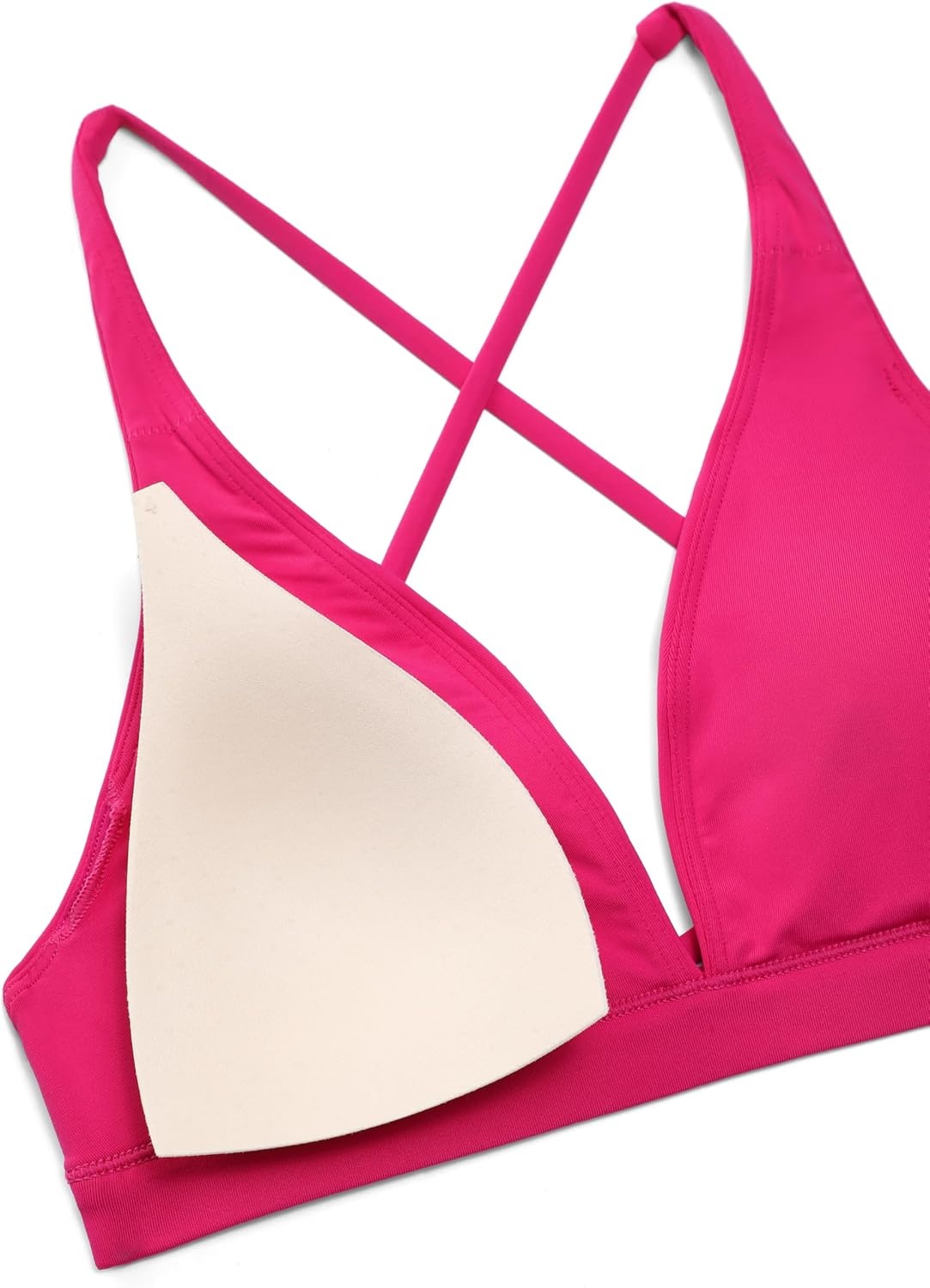 image:imageCRZ YOGA Deep V Neck Bikini Tops for Women Padded Criss Cross Back Triangle Sexy Swim Bathing Suit BraGranita Pink