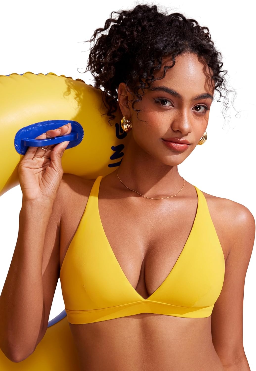 image:imageCRZ YOGA Deep V Neck Bikini Tops for Women Padded Criss Cross Back Triangle Sexy Swim Bathing Suit BraHigh Visibility Yellow