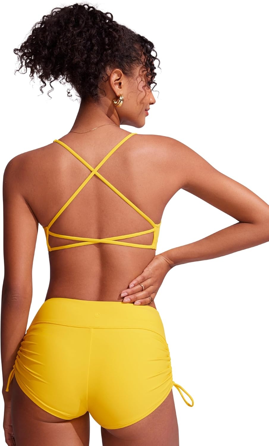 image:imageCRZ YOGA Deep V Neck Bikini Tops for Women Padded Criss Cross Back Triangle Sexy Swim Bathing Suit BraHigh Visibility Yellow