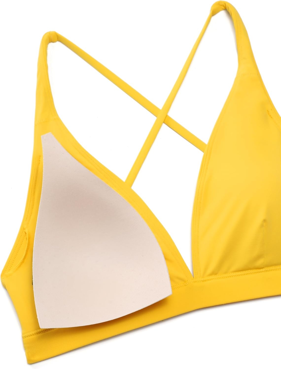 image:imageCRZ YOGA Deep V Neck Bikini Tops for Women Padded Criss Cross Back Triangle Sexy Swim Bathing Suit BraHigh Visibility Yellow